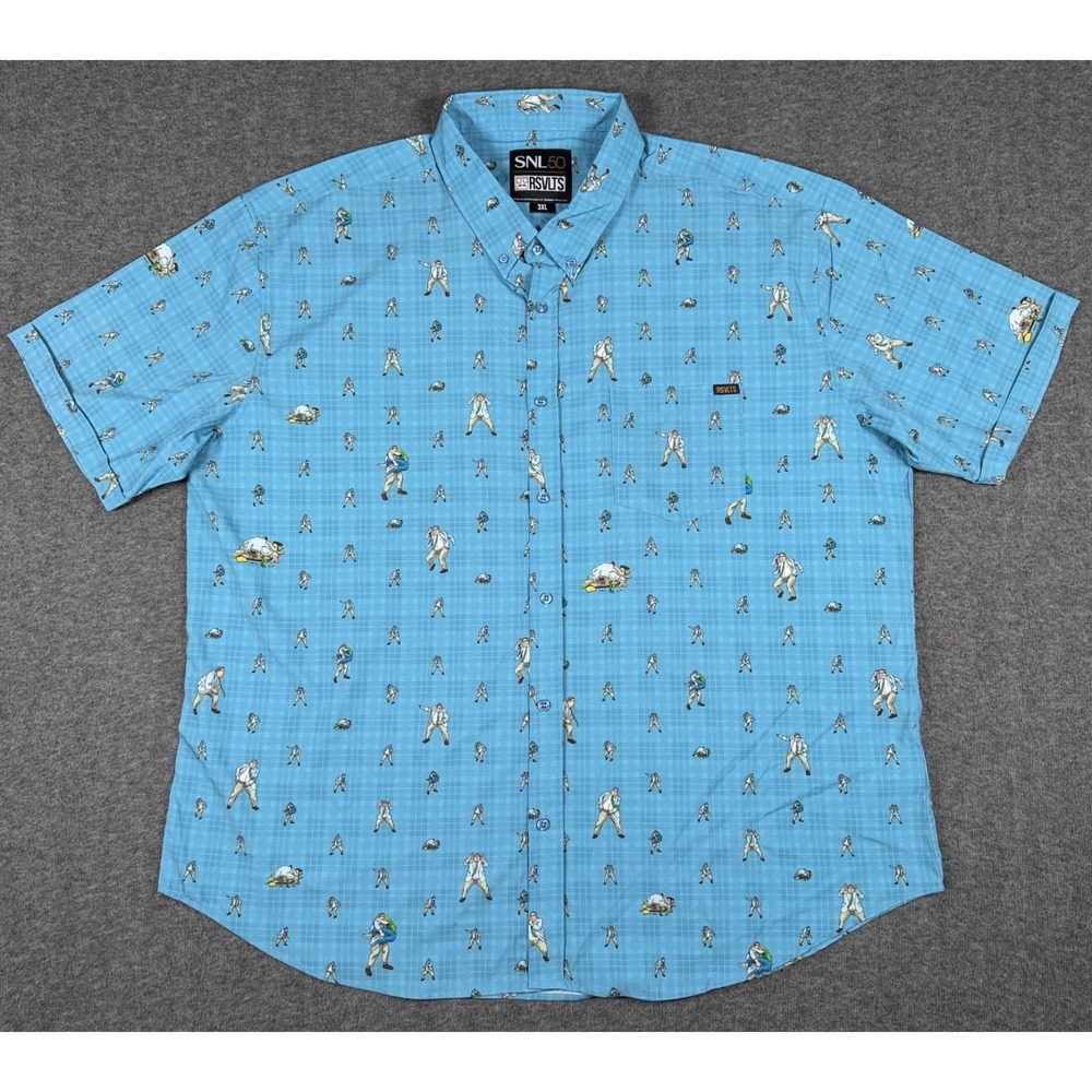 RSVLTS Shirt Mens 3XL Down By The River Blue Plaid SNL50 Kunuflex Button Down